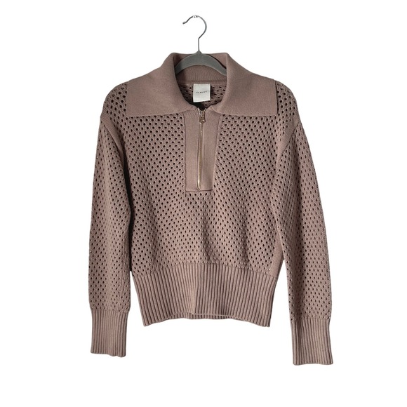 NWOT New VARLEY Lily Knit Polo Tan Perforated Quarter Zip Collared Sweater XS - Picture 2 of 13